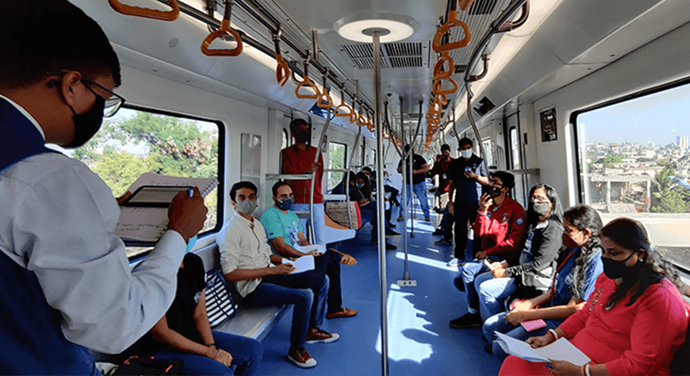 People riding a metro 